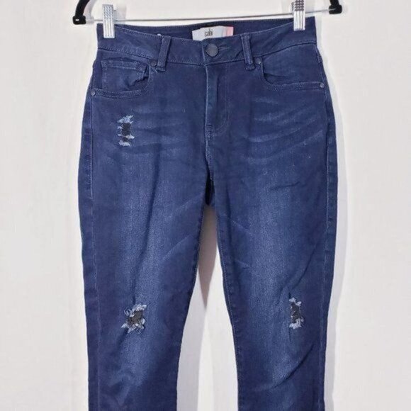 Cabi‎ Curvy Dusk Destructed Skinny Jeans Dark Wash Distressed Denim Jeans sz 2 - Picture 4 of 12